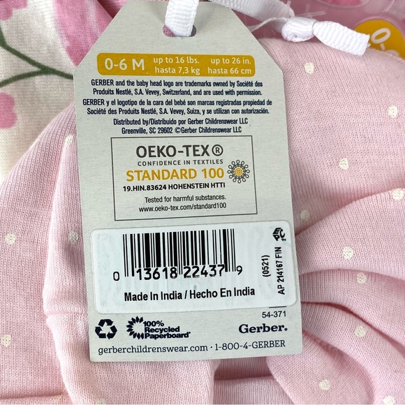 New Gerber 5-Pack Baby Girls Floral Caps 100% Cotton OEKO-TEX Flower - Picture 3 of 3